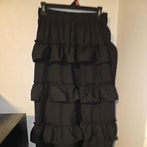 Black Ruffle Maxi Skirt Adjustable Ruched Tiered Goth Grunge Alternative Skirt